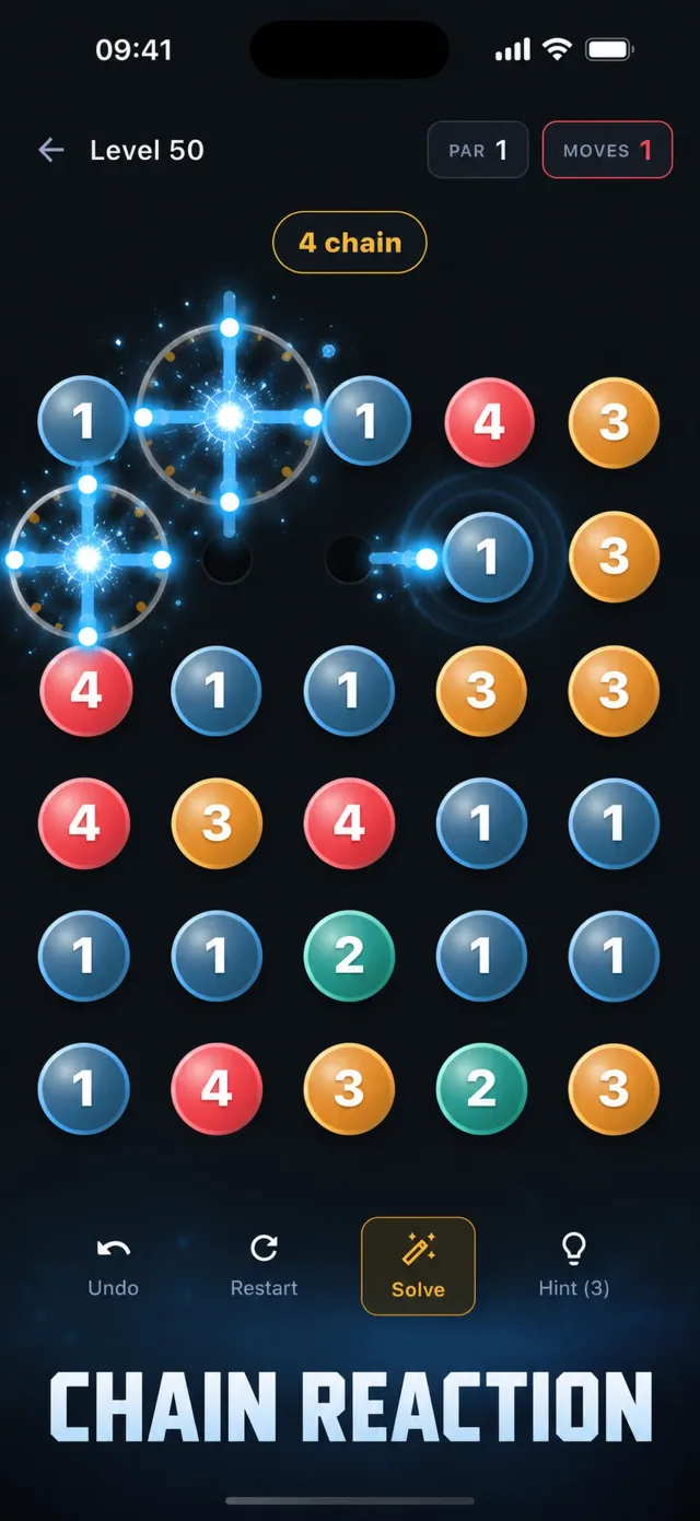 Chainfall gameplay - one tap sets off a four-step chain reaction