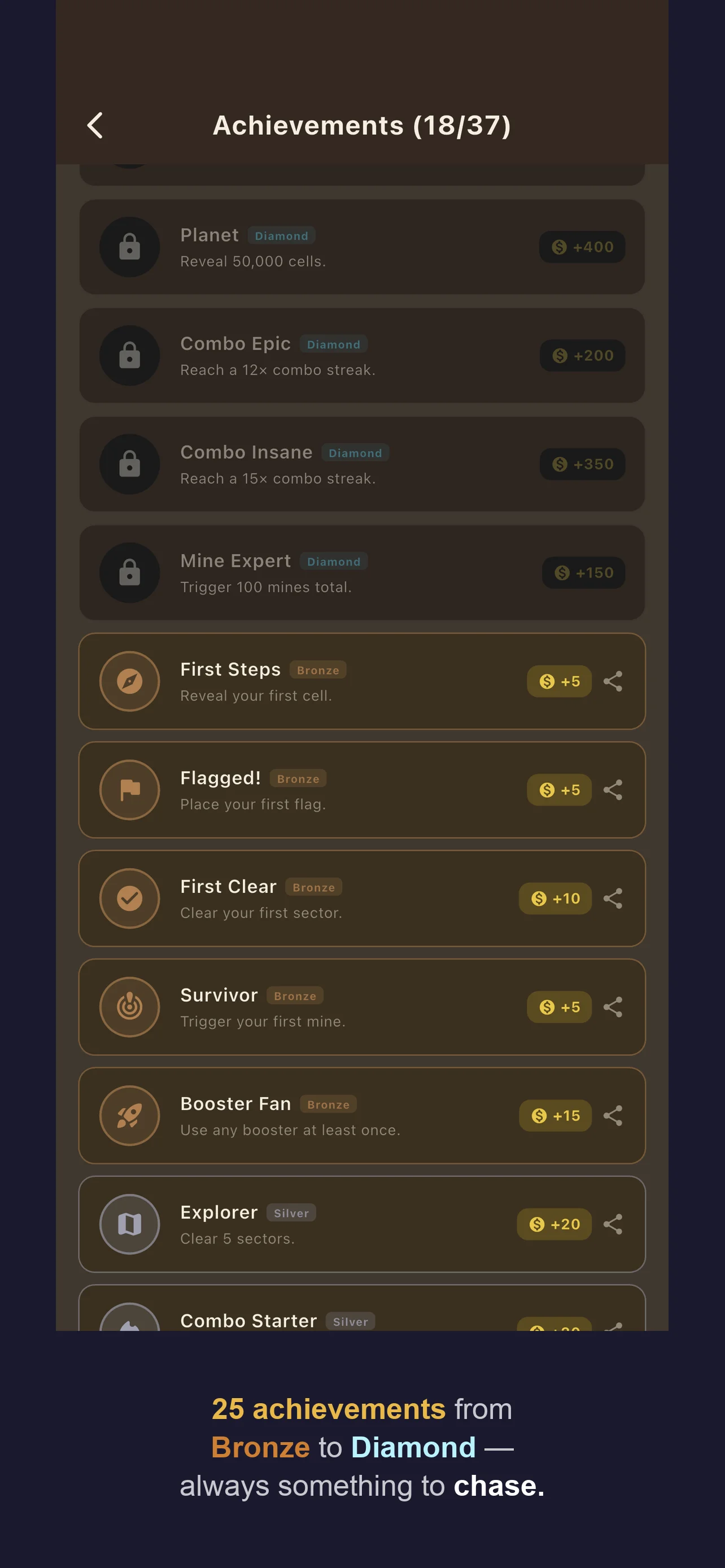 Screenshot 5 – Achievements from Bronze to Diamond