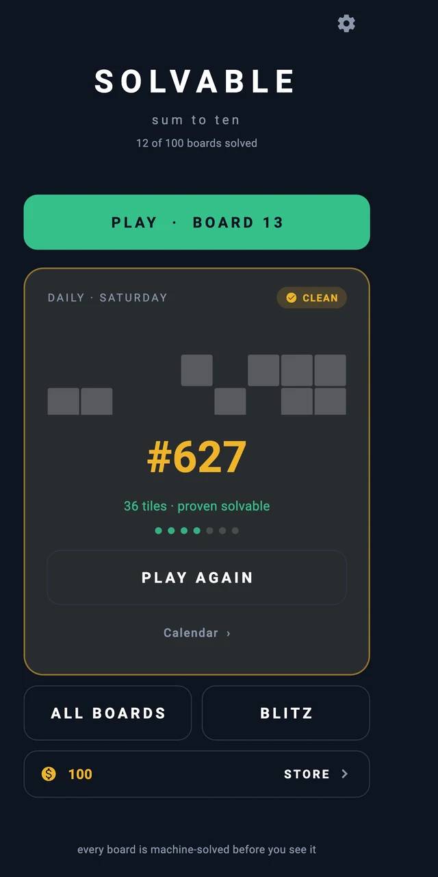 Solvable home screen - today's daily puzzle