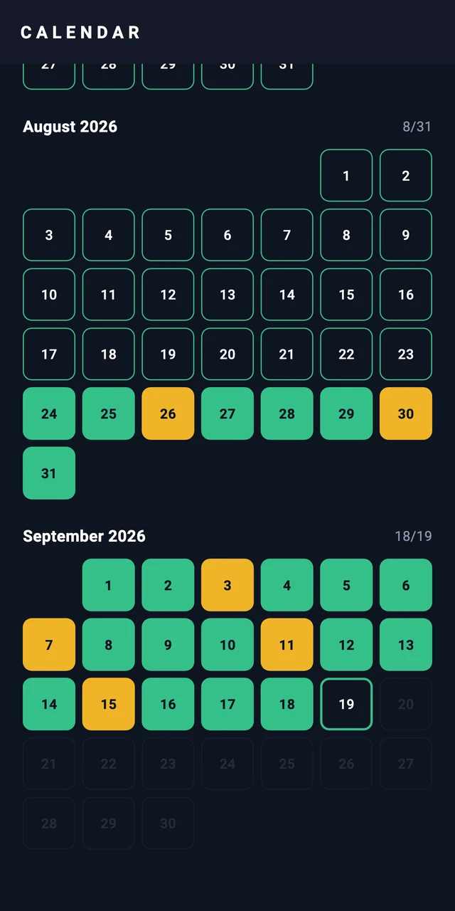 Screenshot 4 – The calendar of past daily puzzles