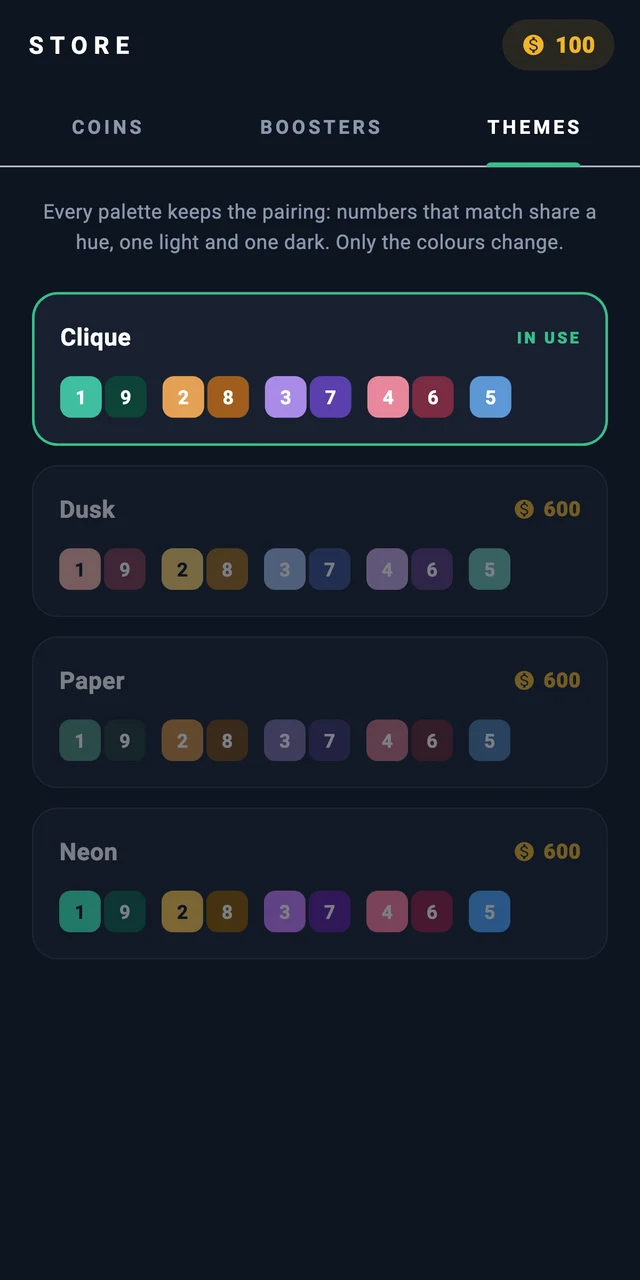 Screenshot 5 – The store's themes tab with alternative tile colour palettes